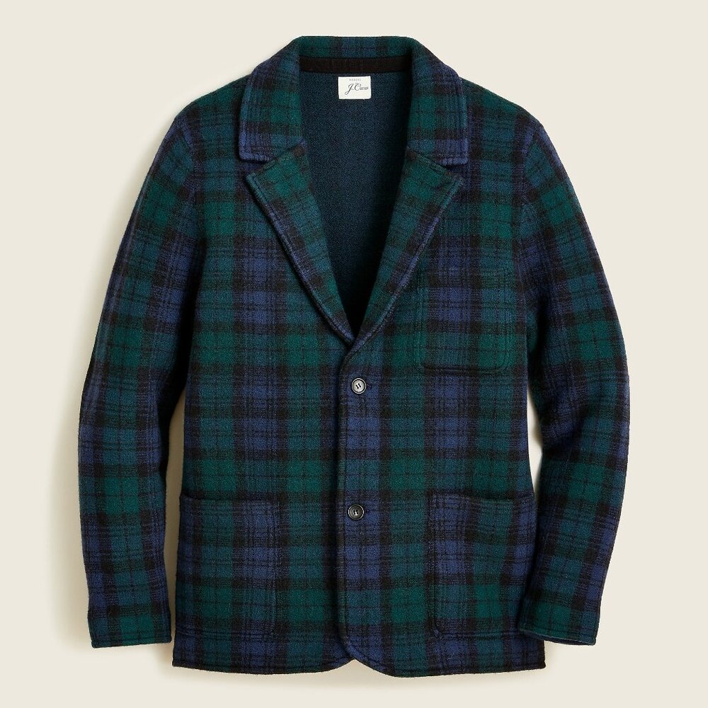J.Crew Boiled Merino Wool Blazer, Green & Blue Black Watch Plaid, Men’s S, NWT
